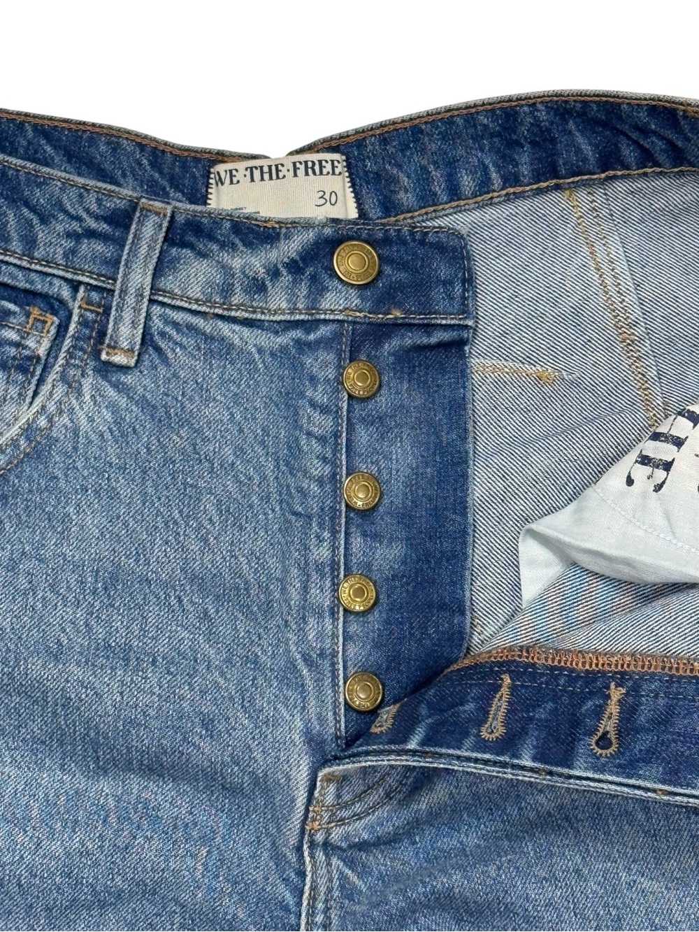 We The Free People Sz 30 good Luck Mid-Rise Barrel Jeans Blue Boho - Flawed - Picture 7 of 14